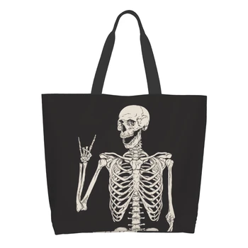 Сумка для покупок в стиле рок-н-ролл со скелетом, многоразовая Забавная сумка-тоут со скелетом, забавная сумка через плечо с черепом, повседневная легкая сумка большой емкости