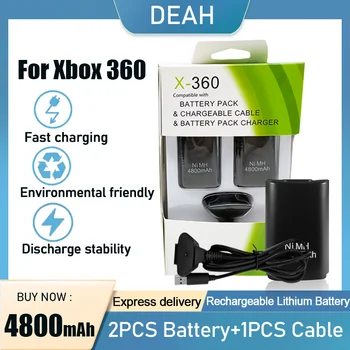 Оптовая продажа 2ШТ 4800 мАч Аккумуляторная Батарея + 1 шт Зарядный Кабель Для Беспроводного Контроллера Xbox 360 Gamepad Ni-MH Сменный Элемент