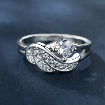 Роскошное женское кольцо с белым кристаллом и камнем, Очаровательные Обручальные кольца серебряного цвета для женщин, Обручальное кольцо с цирконом Cute Wing Bride