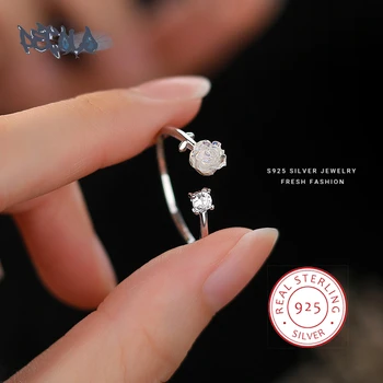 Простые кольца из стерлингового серебра S925 для женщин, Красивое Красочное кольцо с розовым цирконием, Модное Открывающееся Регулируемое Обручальное кольцо