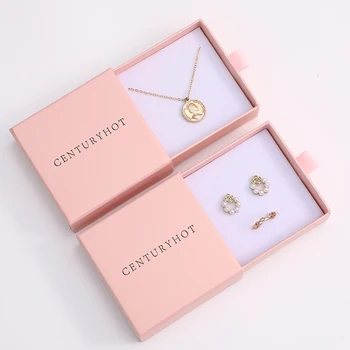 Темно-розовая бумажная коробка для ювелирных изделий, персонализированная коробка для упаковки браслетов, серег, выдвижная шкатулка для ювелирных изделий с логотипом