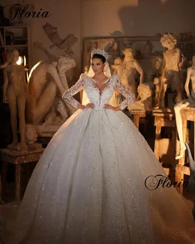 Свадебные платья принцессы с блестками для женщин С длинными рукавами Элегантные платья Невесты для беременных Свадебное платье Vestido Blanco