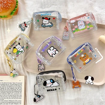 Креативные мишки Прозрачный кошелек для девочек, детский кошелек для мелочи на молнии из ПВХ, женский мини-кошелек для губной помады, сумка для ключей-карт с фламинго.