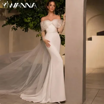 Изящное платье с открытыми плечами для невесты, Классическое Длинное свадебное платье русалки, простое свадебное платье с атласным бантом, Vestidos De Novia