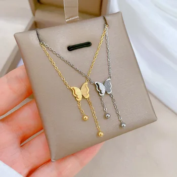 Ожерелья с кисточками-бабочками из нержавеющей стали для женщин, Милые Элегантные Аксессуары Золотого, серебряного цвета