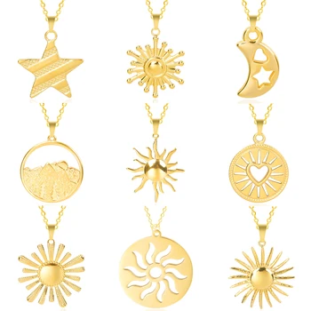 1шт Мода Золотой Цвет Пентаграмма Солнце Любовь Звезда Луна Кулон Ожерелье для Женщины Ювелирные Изделия из нержавеющей стали 316L Подарок Дружбы