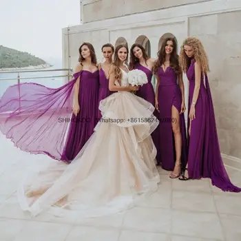 Сексуальные фиолетовые шифоновые платья подружек невесты, элегантное многослойное свадебное платье 