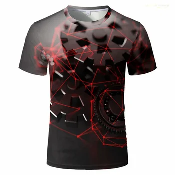 Летняя мужская 3D-мода 2023 года, тонкая футболка с 3D Gear, футболка с короткими рукавами, повседневный топ с круглым вырезом