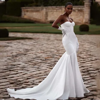 Простые Атласные Свадебные платья русалки, Вечерние Свадебные Платья, Сшитые на заказ 2024 Vestido De Noival