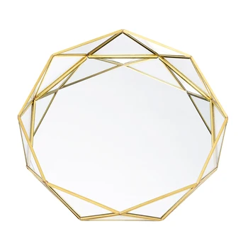 Винтажный Европейский стеклянный Металлический лоток для хранения, Золотая геометрическая Круглая фруктовая тарелка, Настольный лоток для мелочей, ювелирных изделий