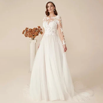 Классическое свадебное платье из тюля с аппликацией и шифона, сексуальная иллюзия и открытая спина, трапециевидные свадебные платья длиной до пола на заказ