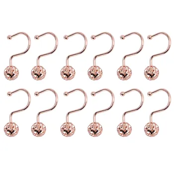 Кольца-крючки для занавески для душа из розового золота, набор из 12 декоративных крючков для занавески для душа, металлические нержавеющие кольца для душа для ванной комнаты