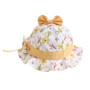Детская шапочка-ведро с цветочным принтом для маленьких девочек, Головной убор с бантом для девочек