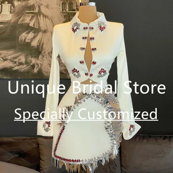 Мини-коктейльное платье премиум-класса на заказ, модное праздничное платье с кристаллами, комплект из двух предметов с цепочкой и кисточками, короткие вечерние платья