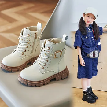Новые осенне-зимние ботильоны для девочек на мягкой подошве, Рыцарские ботинки в стиле панк с заклепками для мальчиков, Британские водонепроницаемые Детские пинетки