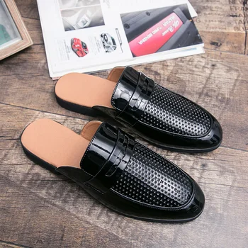 Модная мужская обувь Muller из искусственной кожи на низком каблуке, Однотонные Классические удобные тапочки с полупальто, Дышащая Деловая Повседневная мужская обувь