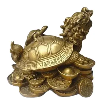бронзовая статуэтка черепахи-дракона фэншуй ручной работы в китайском стиле Lucky 11см