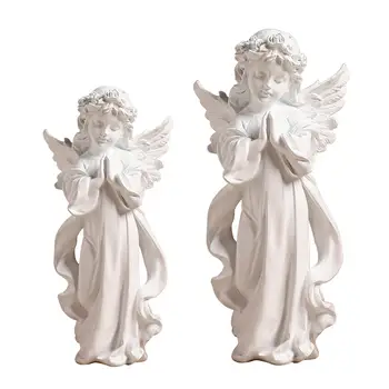 Милая фигурка молящегося ангела из смолы, скульптурное украшение, декоративная