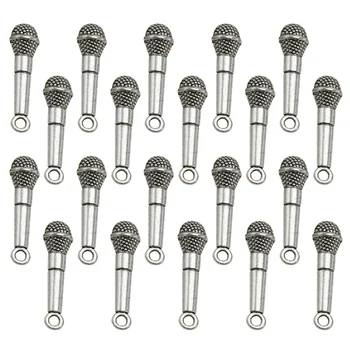 20 шт. аксессуаров для микрофона, подвески из сплава, подвески для изготовления ювелирных изделий, серебро