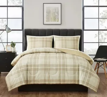 Mainstays Бежевая клетчатая кровать в мешочек из 7 предметов, комплект одеяла с простынями King-Size