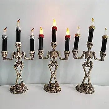 Декоративные свечи на Хэллоуин, беспламенный подсвечник с тройным скелетом, подставка для светодиодной лампы, настольный декор для вечеринок в Доме с привидениями