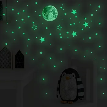 Zollor 127ШТ Светящиеся Звезды Планета Наклейка на стену Спальня Детская комната Флуоресцентные самоклеящиеся креативные декоративные наклейки
