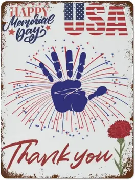 Отпечаток руки в День памяти Отпечаток руки детей в День памяти Отпечаток руки патриота Лучший Винтажный забавный декор для дома Жестяные вывески,