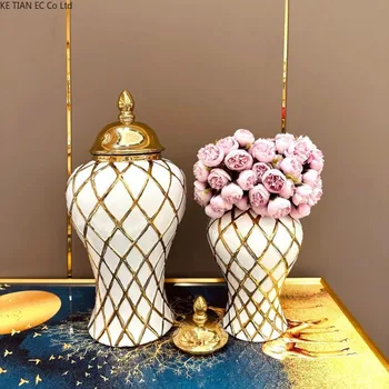 Европейский позолоченный светлый роскошный золотой имбирный кувшин, украшенный в гостиной банками для хранения, Керамическими вазами, домашним декором, свадебным украшением