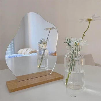 Простое нишевое зеркало неправильной формы, настольное деревянное косметическое зеркало для спальни, декоративный реквизит для фотографий специальной формы