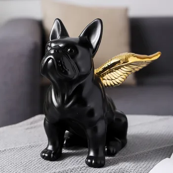 Статуя Французского Бульдога Животное Золотое Крыло Черная Собака Художественная Скульптура Керамическая Технология Скандинавское Современное Украшение домашнего Офиса