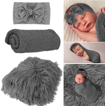 3 шт./компл. Реквизит для фотосъемки новорожденных Детское Одеяло + Обертка + Повязка на голову для Фотосессии 0-3 месяцев Для маленьких мальчиков и девочек, Аксессуары для фотосессии