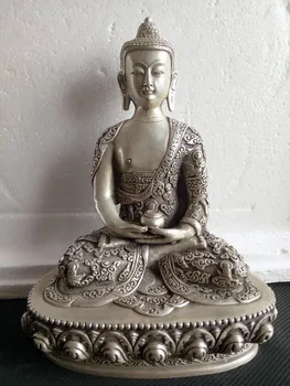 Изысканная китайская статуя Будды Шакьямуни из старого тибетского серебра буддизма
