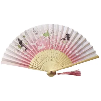 Ручной вентилятор из ткани 4ШТ, китайский винтажный стиль, цветочный принт, ручные веера для танцев, реквизит для косплея, свадебной вечеринки.