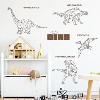 Настенная наклейка с геометрическим динозавром в скандинавском стиле для детской комнаты, гостиной, детской, украшения стен дома, Виниловая самоклеящаяся наклейка