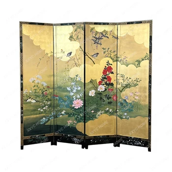 Входная дверь, расписанная вручную в китайском стиле, массив дерева, экран из золотой фольги, большой экран с обратным потоком, роспись цветов и птиц лаком