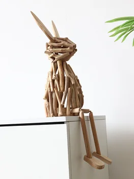Искусственные украшения в виде кроликов, сделанные полностью вручную, украшенные деревянными животными, мягкая отделка внутреннего крыльца