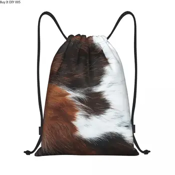 Шотландский Хайлендский рюкзак из воловьей кожи с текстурным принтом и завязками, рюкзак для спортзала, складная хозяйственная сумка из кожи животного происхождения, сумка