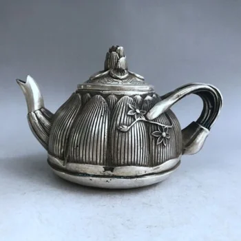 Китайский старинный Тибетский серебряный чайник с лотосом ручной работы, винный горшок