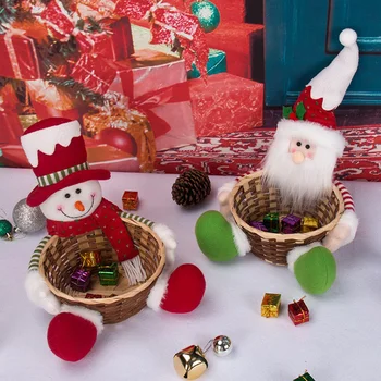 Рождественская плетеная корзина для конфет, Рождественское украшение, Санта-Клаус, Лось, снеговик, корзина для хранения фруктов, украшение дома