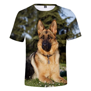 Новая футболка с индивидуальностью, футболка с 3D принтом Немецкой овчарки, мужская / женская одежда с милой собачкой, летняя модная футболка с немецкой овчаркой