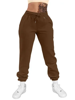 Женские хлопчатобумажные брюки с завязками, однотонные спортивные брюки, дизайн карманов, Спортивные, Новинка 2023 года