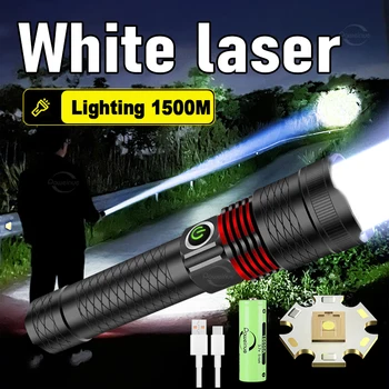 Супер Белый лазер Мощный Светодиодный Фонарик 18650 Перезаряжаемый Ультра Яркий Факел Лампа Выстрел Длиной 1500 м Высокой Мощности Тактический Фонарь