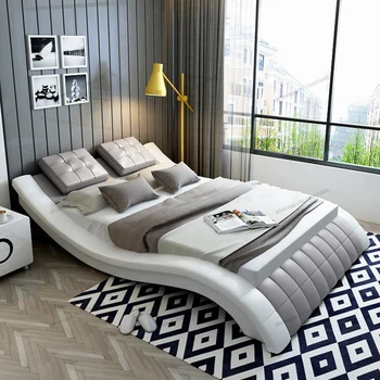 Современная минималистичная кожаная мягкая кровать, модная и креативная персонализированная кровать-татами, двуспальная свадебная кровать