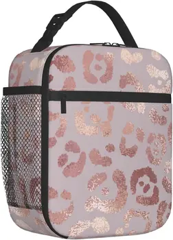 Ланч-бокс с леопардовым рисунком из розового золота, многоразовая изолированная сумка для ланча, термосумка-холодильник для мальчиков, девочек, женщин, школьных поездок, пикников, пеших прогулок
