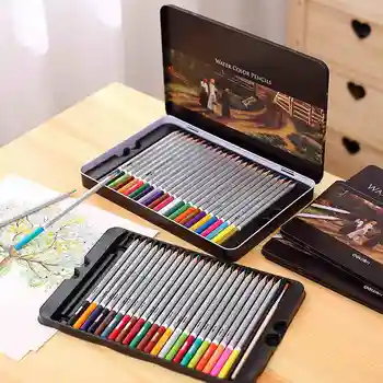 Deli 6523 В ассортименте 24/36/48/72 цветов, Акварельные карандаши, бумага / Жестяной футляр для рисования.