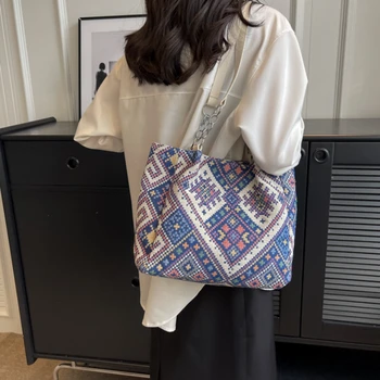 Женская сумка для покупок в стиле ретро в этническом стиле, портативные сумки через плечо для уличных покупателей, дорожные сумки