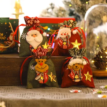 Рождественские Льняные подарочные пакеты Свадьба День рождения Упаковка конфет, шоколада, органайзер для ювелирных изделий, коробка для подарков, упаковка на шнурке, Новогодний декор