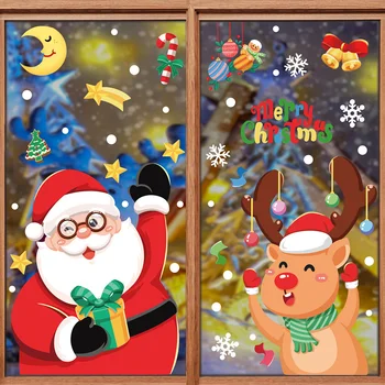 2 Листа 2024 Рождественских наклеек на окна Санта Клаус прекрасный Олень Подарки можно удалить Наклейка Используется Рождественский декор для дома