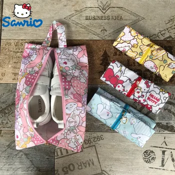 Sanrio Hello Kitty Cinnamoroll Melody Pom Purin Милый мультфильм Водонепроницаемая обувь Сумка Женская на молнии Для хранения Дорожная пылезащитная сумка