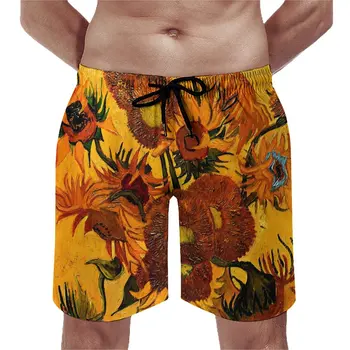 Пляжные шорты Vincent Van Gogh, модные пляжные плавки, подсолнухи, мужские быстросохнущие спортивные шорты для серфинга, высококачественные пляжные шорты больших размеров